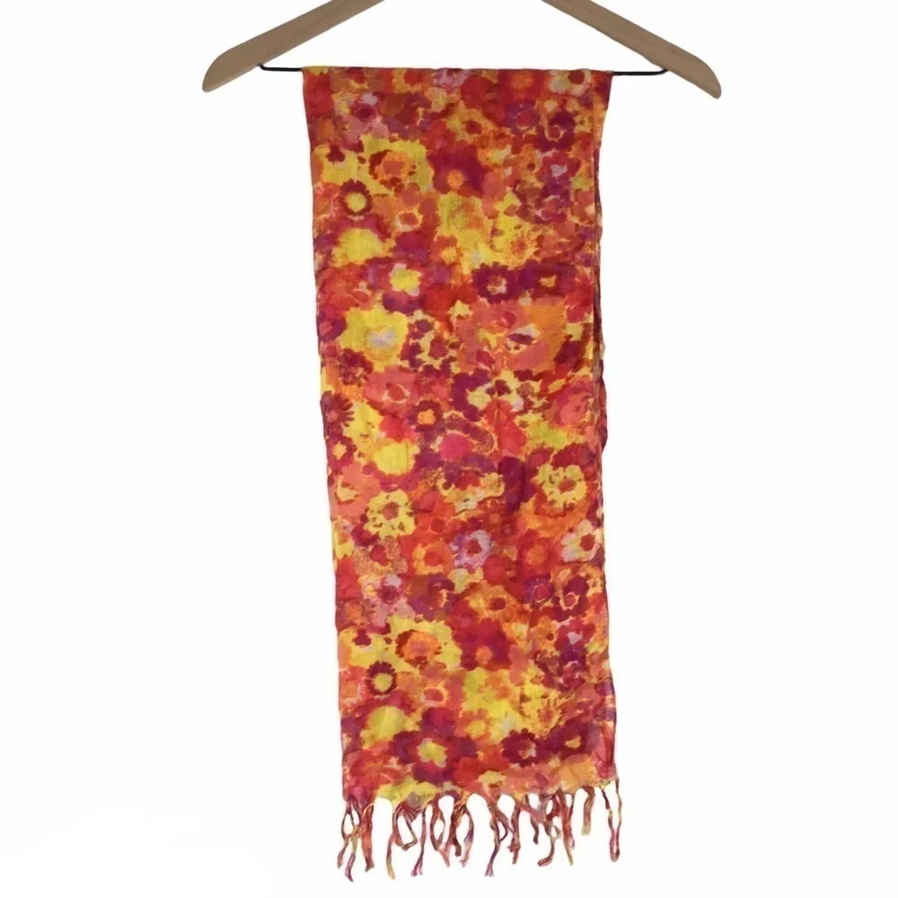 OLD NAVY Scarf Tie Dye Floral Fringe Lightweight Sheer Bright Colors Watercolor